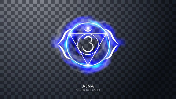 Sexto chakra del tercer ojo Ajna Ilustración de uno de los siete chakras Símbolo del budismo