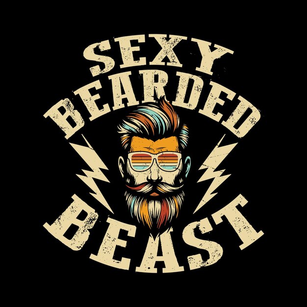 Sexy Bearded Beast Diseño de camiseta de barba retro vintage con barba divertida