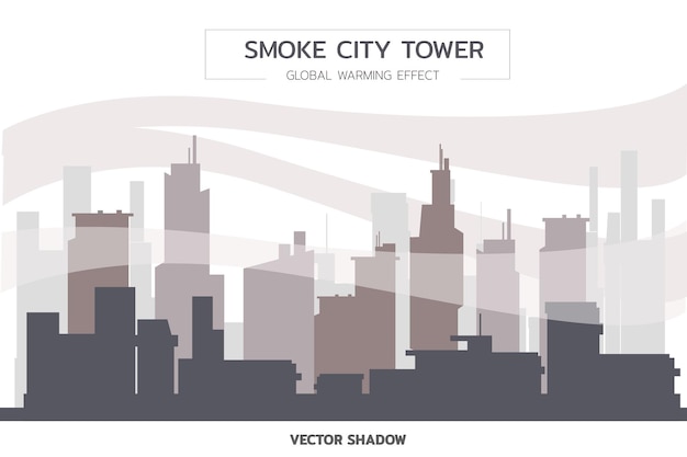 Vector shadow city efecto de calentamiento global