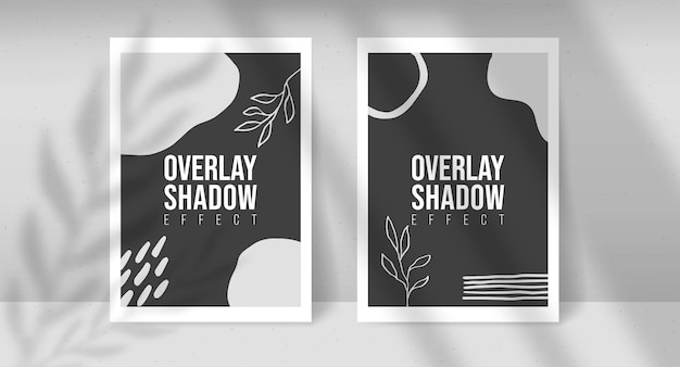 Shadow overlay plant vector mockup dos hojas de papel a4. las sombras se superponen a los efectos de luz de las hojas y las ventanas. estilo minimalista moderno. para presentación flyer, cartel, espacio en blanco, logotipo, invitación. color editable