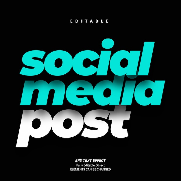 Shadow Social Media Efecto de texto azul Editable Premium