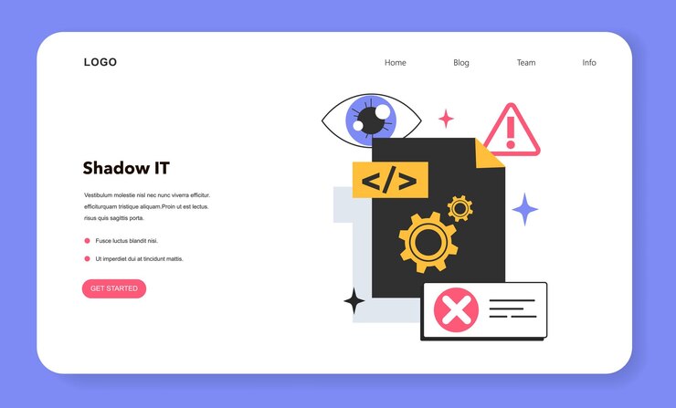 Vector shadow web banner o página de aterrizaje sistemas informáticos corporativos diseñados para abordar los defectos en