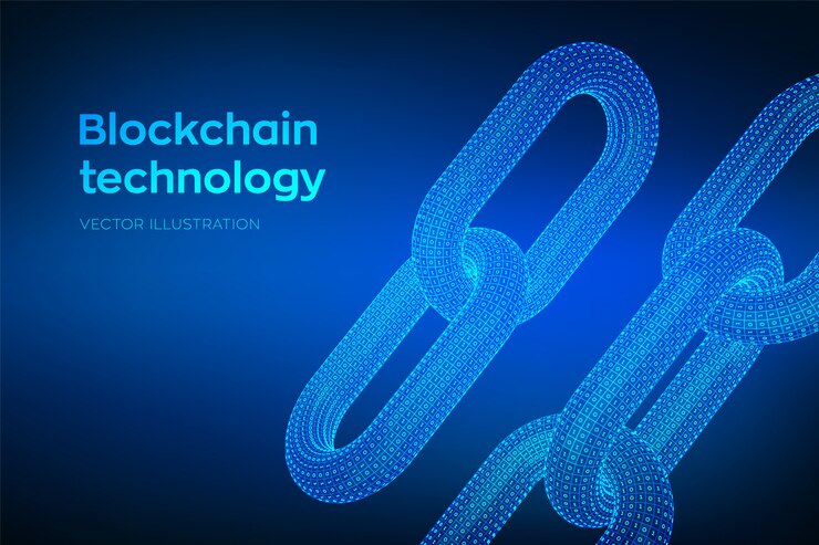 Vector сhain con código binario, concepto blockchain,