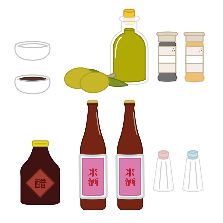 Vector shaker de pimienta platos de aceite de oliva condimentos shaker de arroz vino vinagre negro