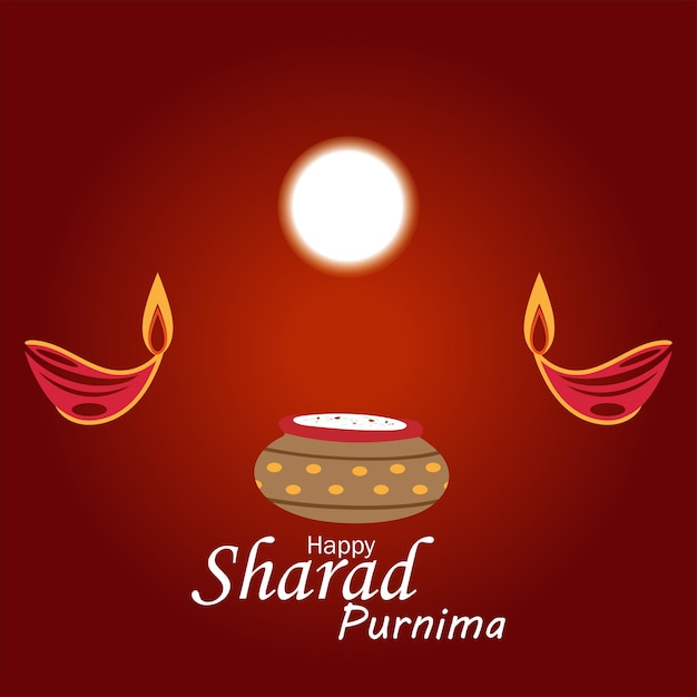 Sharad Purnima es un festival de cosecha que se celebra el día de la luna llena, ilustración vectorial.
