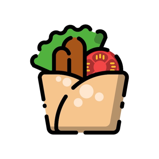 Shawarma kebab es un icono vectorial de estilo plano y lindo