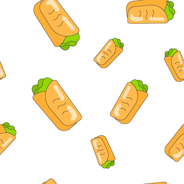 Vector shawarma de patrones sin fisuras vector fondo de comida rápida para el diseño