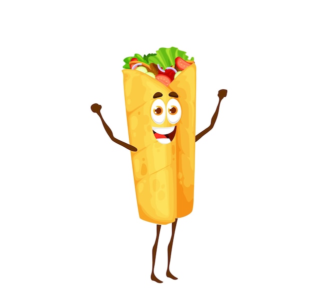 Shawarma personaje de dibujos animados divertido vector burrito