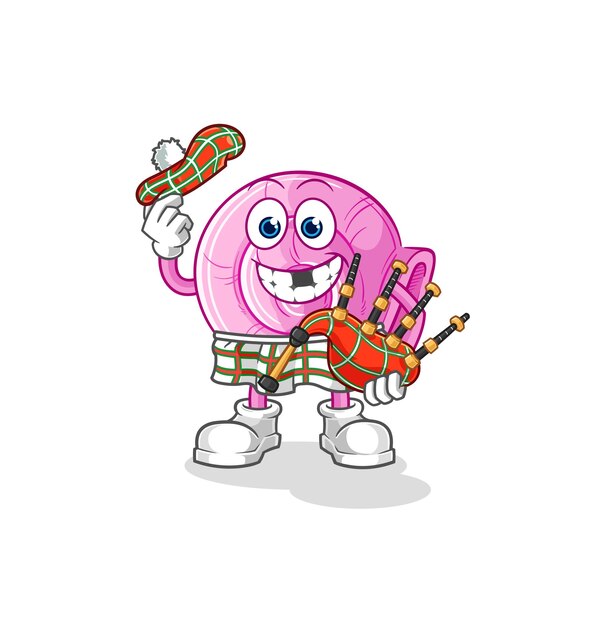 Shell escocés con personaje de dibujos animados de vector de gaitas