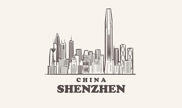 ShenZhen paisaje urbano bosquejo dibujado a mano ilustración china