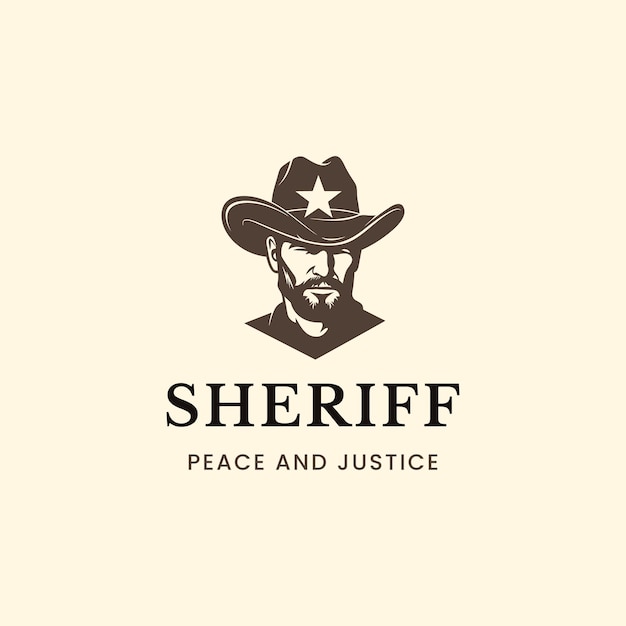 Vector sheriff con sombrero de vaquero plantilla de diseño de logotipo