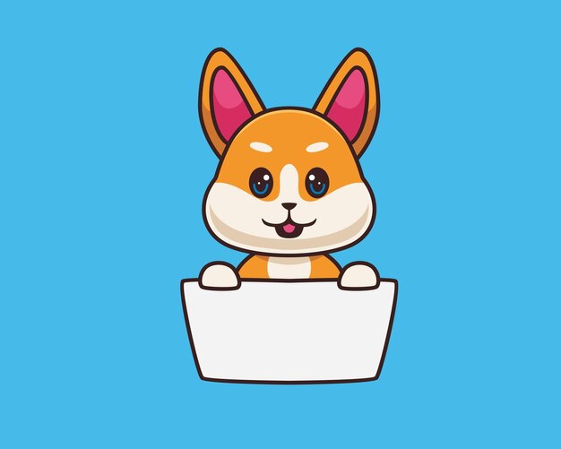 Vector shiba inu con ilustración de dibujos animados de tablero en blanco