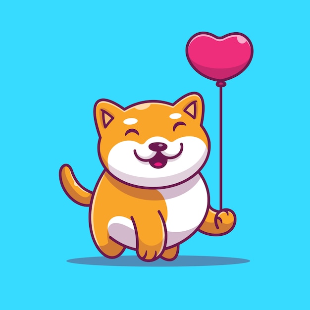 Shiba Inu lindo que sostiene el ejemplo del vector del globo del amor. Perro y corazón