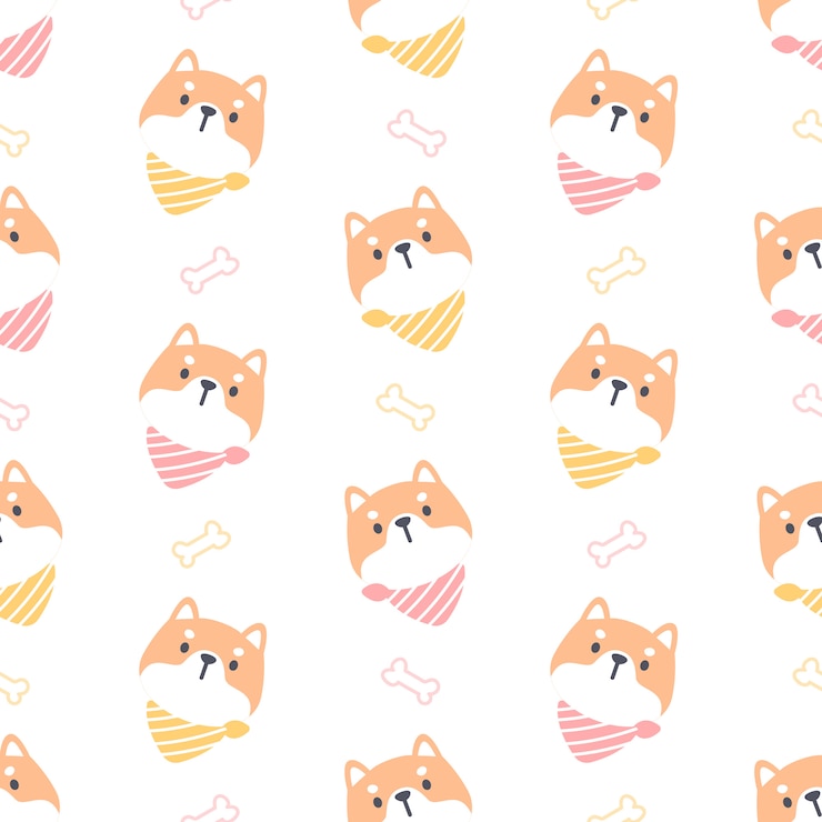 Vector shiba inu perro con collar sin fisuras de fondo