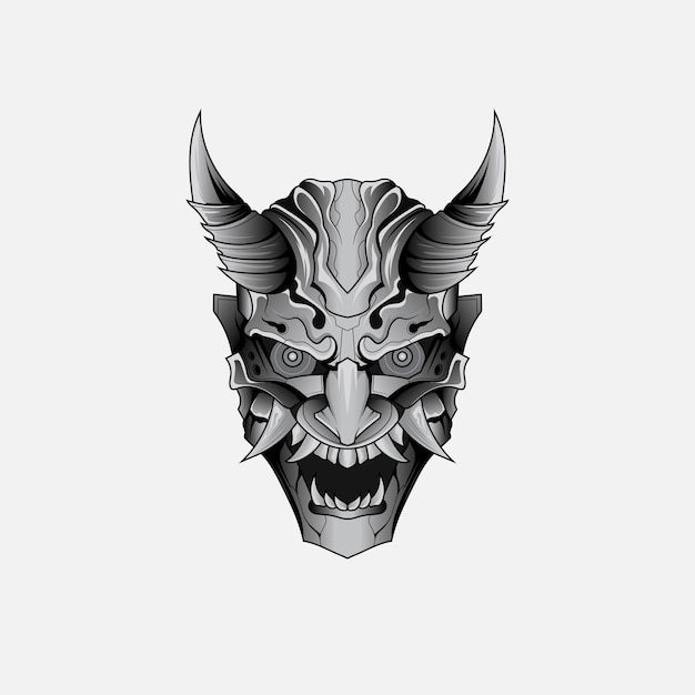 Shinigami máscara ilustración tatuajes blanco y negro tradicional japonés Oni máscara tatuaje camiseta