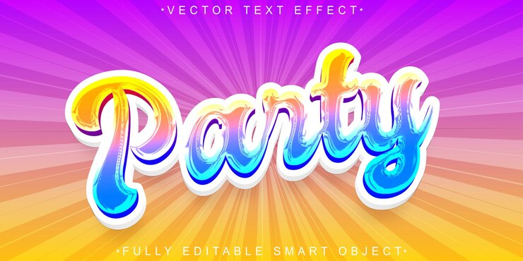 Vector shiny party vector efecto de texto de objeto inteligente totalmente editable