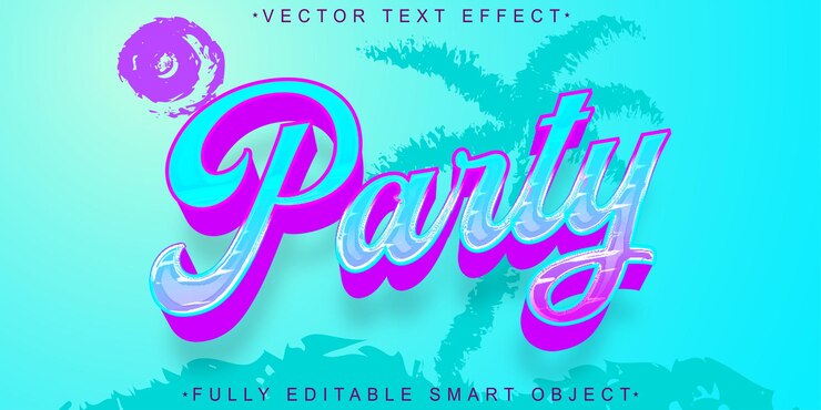 Vector shiny party vector efecto de texto de objeto inteligente totalmente editable