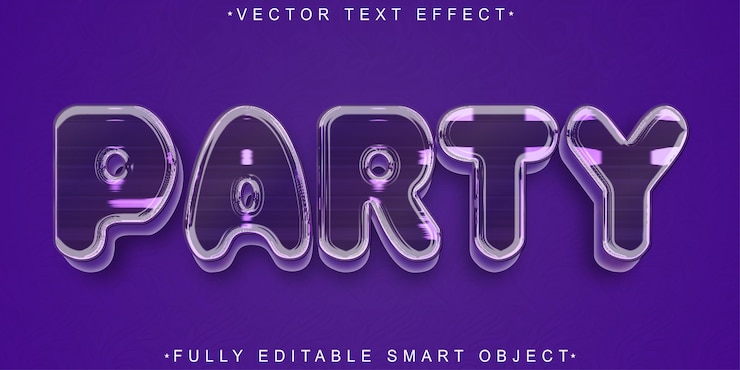 Vector shiny party vector efecto de texto de objeto inteligente totalmente editable
