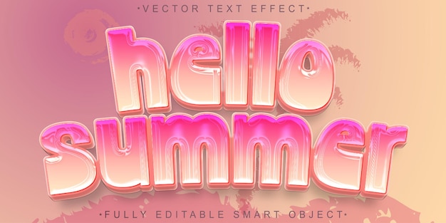 Shiny Soft Hello Summer Vector Objeto inteligente totalmente editable Efecto de texto