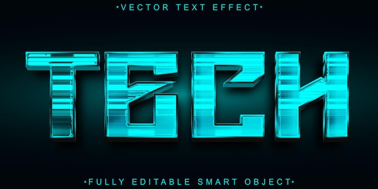 Vector shiny tech vector efecto de texto de objeto inteligente totalmente editable
