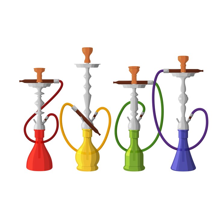 Vector shishas coloridos en blanco en estilo plano