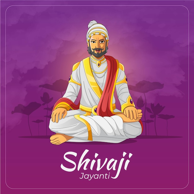 Shivaji jayanti celebration vector tarjeta de saludos en pose de meditación