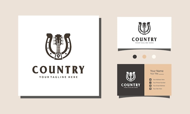 Shoe horse y combinación country guitar music western vintage retro bar diseño de logotipo