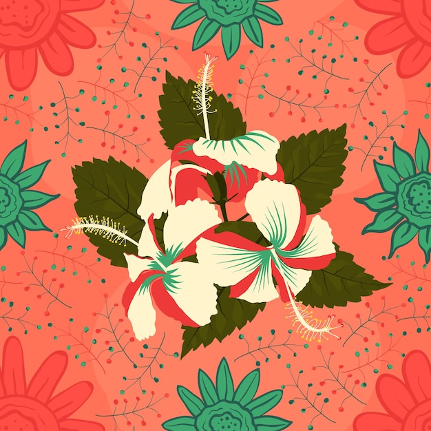 Shoeblackplant florido vector patrón de arte con estilo exótico multicolor
