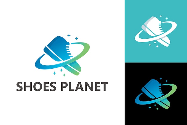 Shoes planet, plantilla de logotipo de tienda de calzado vector premium