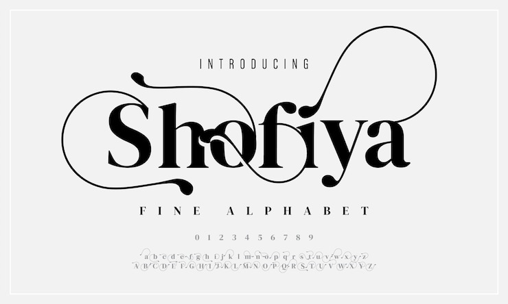 Vector shofiya abstracto simple moda boda alfabeto elegante ligadura tipografía tipo de letra diseño