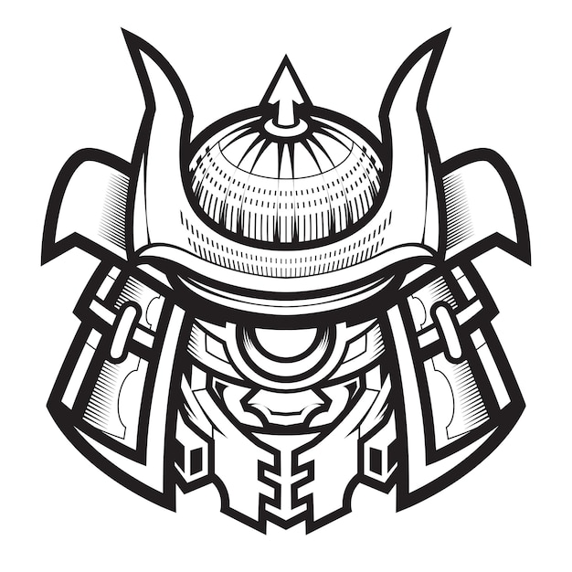 Vector shogun robot cabeza mascota logo línea arte