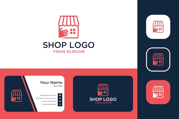 Shop care diseño de logotipo moderno y tarjeta de visita.