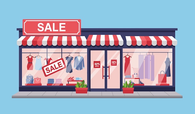 Shopfront with Sale Sign and Clothing Display