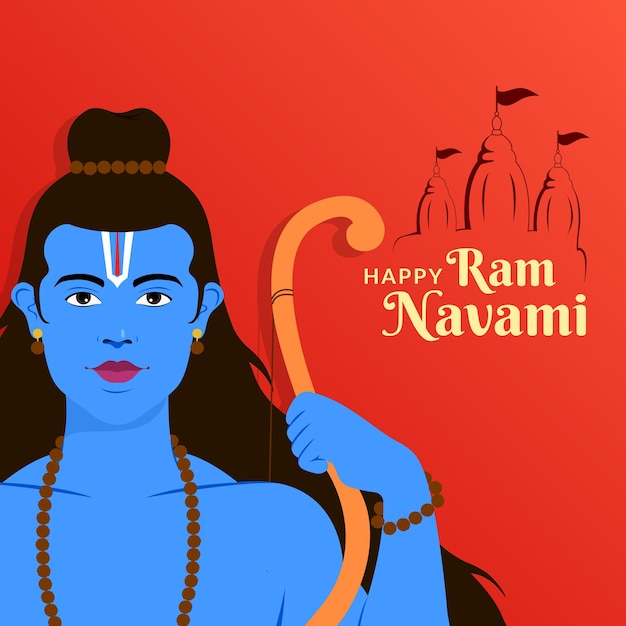 Shri Ram Navami saludando a Lord Rama sosteniendo un gran arco y flecha