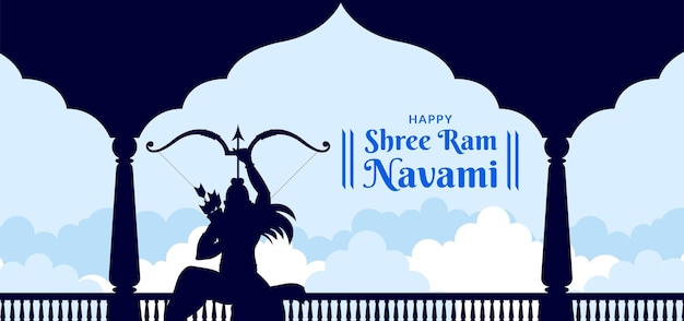 Vector shri ram navami saludo al señor rama sosteniendo un gran arco arco y flecha