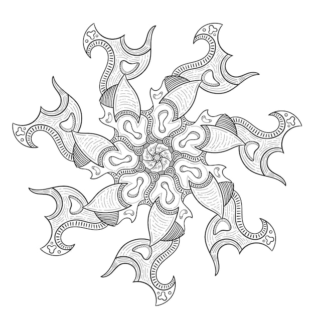 Shuriken con púas simétricas Estilo zentangle mecánico