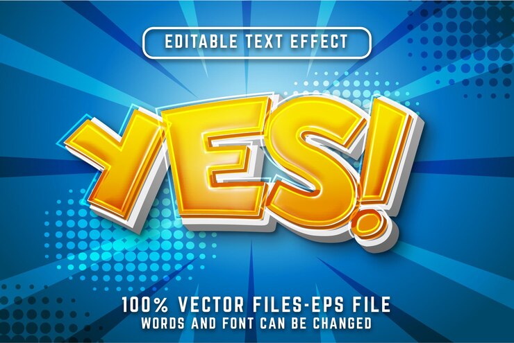 Vector sí efecto de texto de estilo de dibujos animados. vectores premium de efecto de texto editable