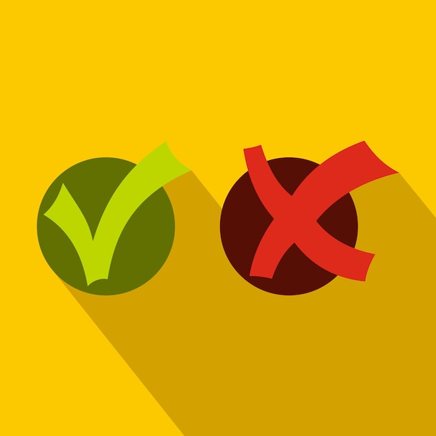 Sí No hay icono de marcas de verificación en estilo plano sobre un fondo amarillo