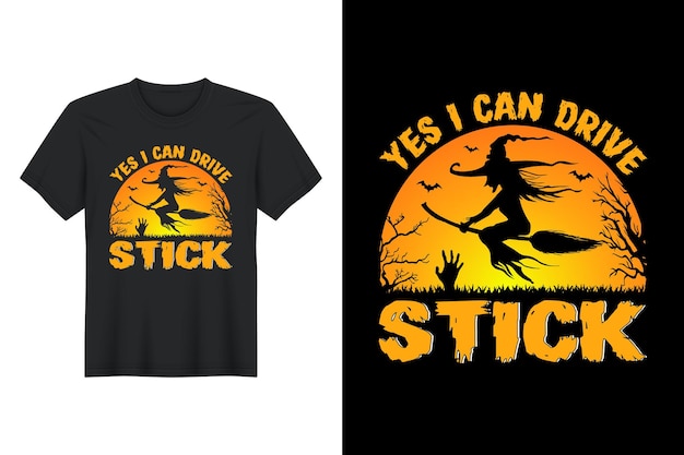 Vector sí, puedo conducir stick, diseño de camiseta de halloween