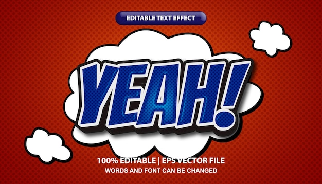 Sí, texto, plantilla de efecto de texto editable en estilo cómic, letras en negrita en estilo pop art