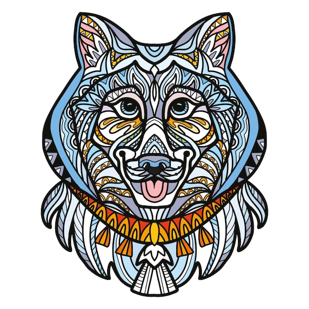 Siberian Husky cabeza perro color enredo garabato vector ilustración