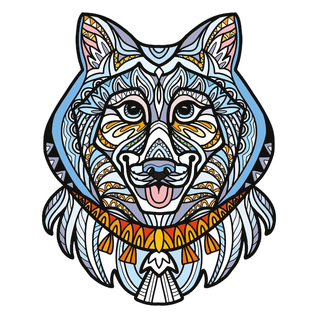 Siberian Husky cabeza perro color enredo garabato vector ilustración