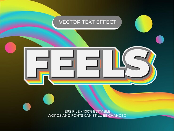 Vector siente diseño de plantilla de efecto de estilo de texto de vector 3d efecto de texto de arco iris