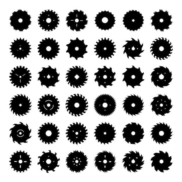 Sierra circular Siluetas de diferentes cuchillas rotativas artículos de madera de corte vectorial recientes