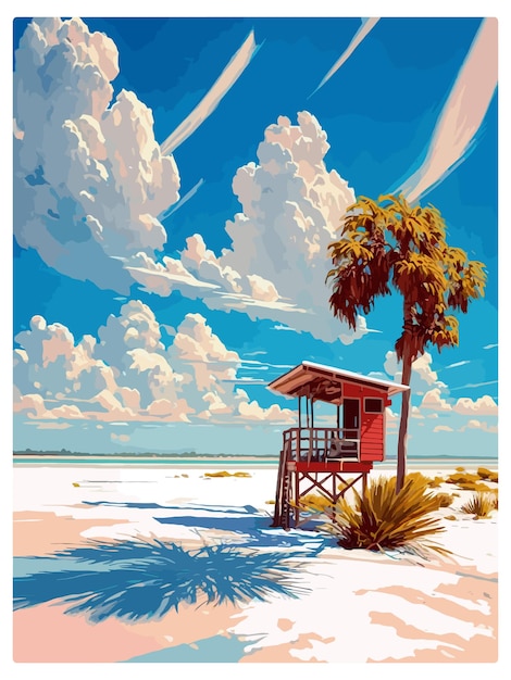 Vector siesta key florida cartel de viaje vintage souvenir tarjeta postal pintura de retrato ilustración de wpa