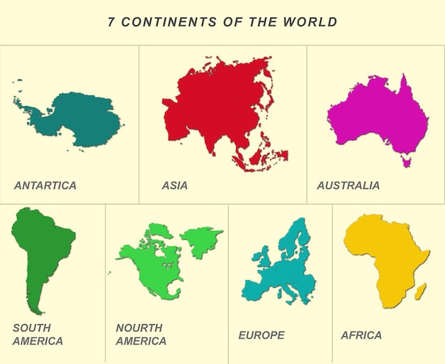 siete continentes del mundo dibujo a mano ilustración vectorial