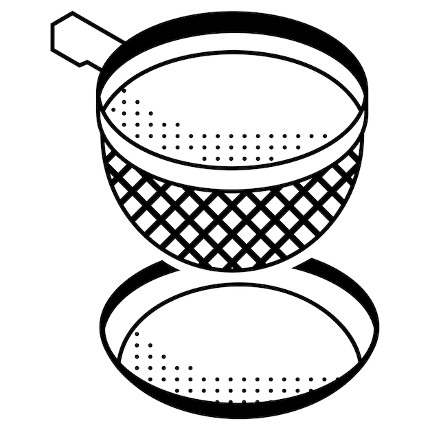 Siete de harina de acero inoxidable concepto isométrico filtro de malla de trigo vector dibujado a mano panadería y panadería