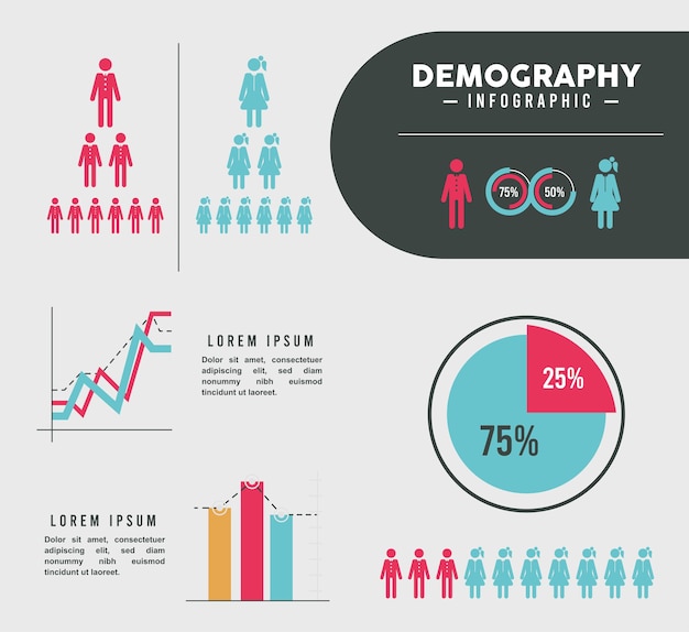 Siete iconos de infografía de demografía