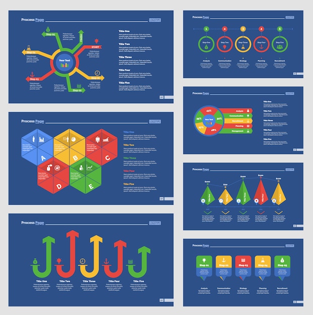 Vector siete plantillas de diapositivas de negocios