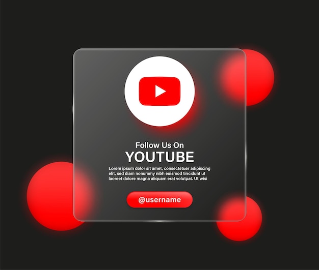 Síganos en el icono del logotipo de youtube en glassmorphism fondo transparente logotipos de iconos de redes sociales